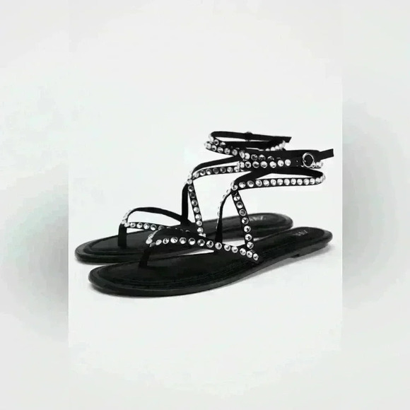 🔥🔥Zara Tied up rhinestone Flat - Picture 2 of 9